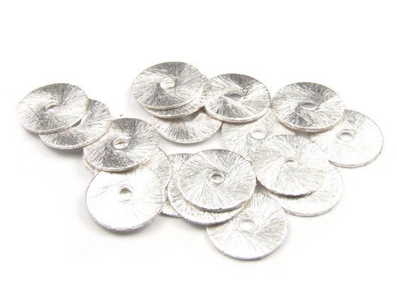 Metallperlen, gebrstet, Scheiben, silber