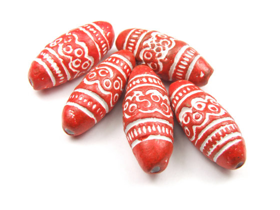 Tonperle 'Jingala', 26x12 mm, burnt orange