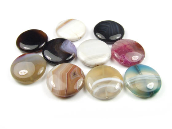 Perlen aus Achat, Taler, 25 mm, bunt