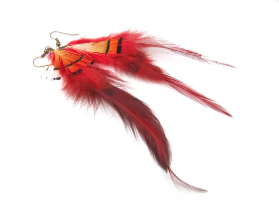 Ohrringe mit Federn, Serie Pard, rot