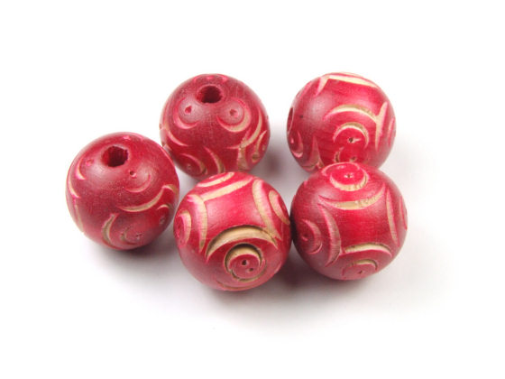 Holzperlen, 20mm, rot, geschnitzt