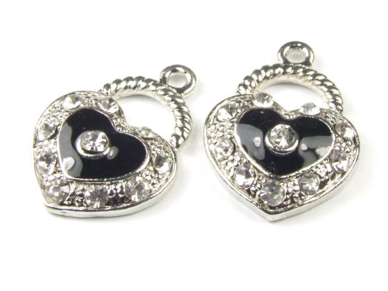 Herzanh�nger mit Strass, 24x17 mm, schwarz