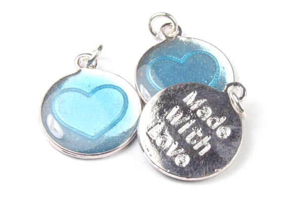 Anh�nger, Herzchen, 18 mm, blau