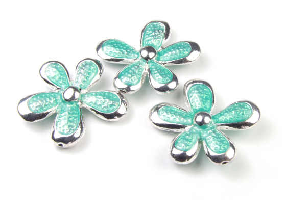 Perlen, Emailleblumen, 22mm, t�rkis