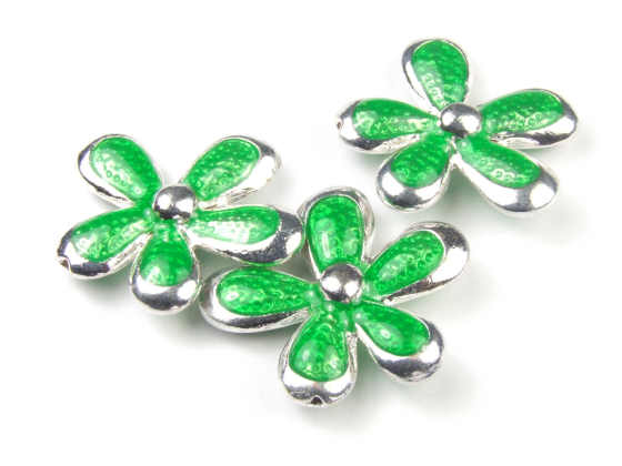 Perlen, Emailleblumen, 22mm, gr�n