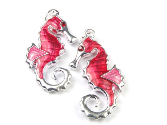 Anh�nger, Seepferdchen, 38x13 mm, rot