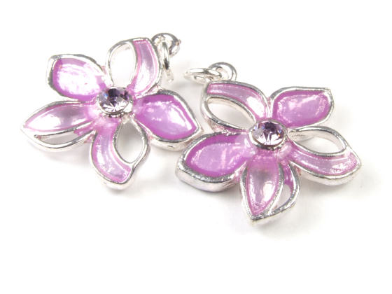 Anh�nger, Blume mit Funkelstrass, 21 mm, lila