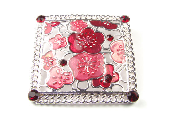 Groe Blumenquadrate mit Strass, 52 mm, rot