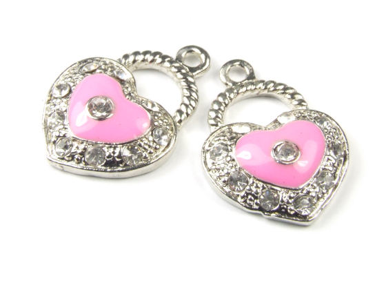 Herzanhnger mit Strass, 24x17 mm, pink