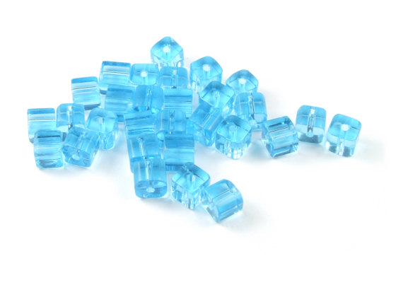 Glasperlen, W�rfel, 4,5 mm, t�rkis