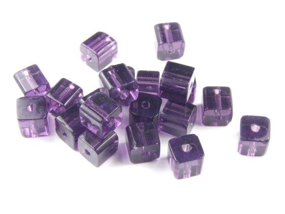 Glasperlen, W�rfel, 6 mm, lila