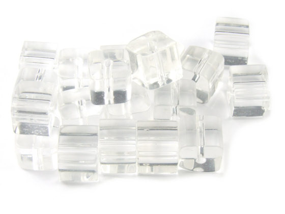 Glasperlen, W�rfel, 6 mm, transparent