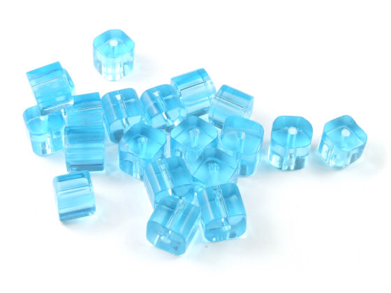 Glasperlen, W�rfel, 6 mm, t�rkis