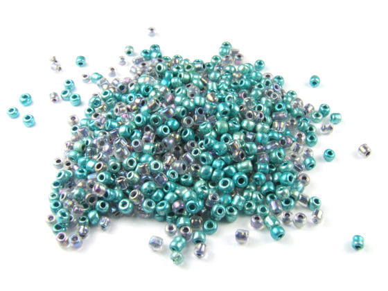 Rocailles, 2,5 mm, metallic, grn-rainbow