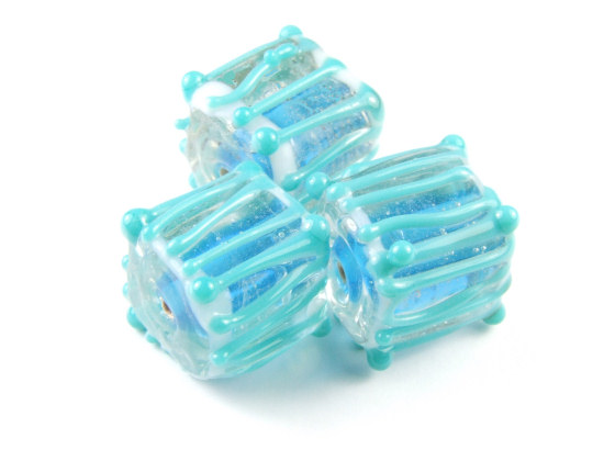 Lampenperlen, Wrfel, 14 mm, Aqua