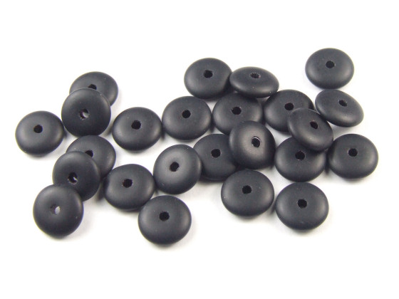 Glasperlen, b�hmisch, Linsen, mattschwarz, 6mm