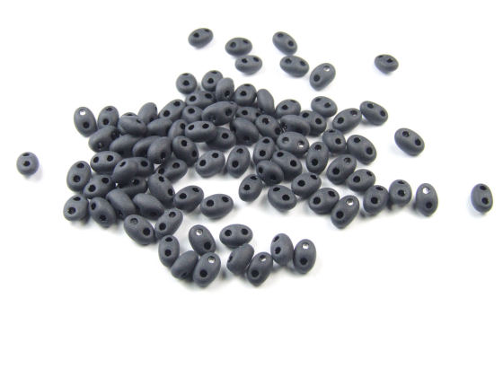 Preciosa Twin Beads, 4x2,5 mm, schwarz, matt