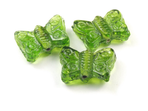 Glasperlen, Schmetterling, 19x11 mm, grn