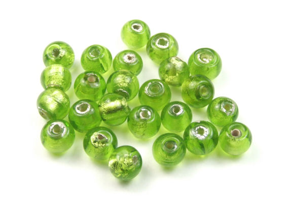 Glasperlen, Silverfoil, rund, 6 mm, grasgrn